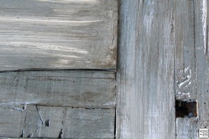 close up of Restoration Hardware wood finish on vintage door
